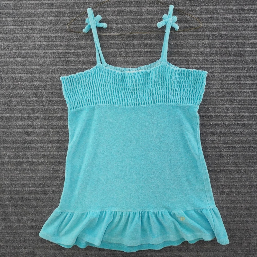Ocean Pacific Camisole Girls XL (14/16) Blue Smocked Terry Cloth Ruffle Top